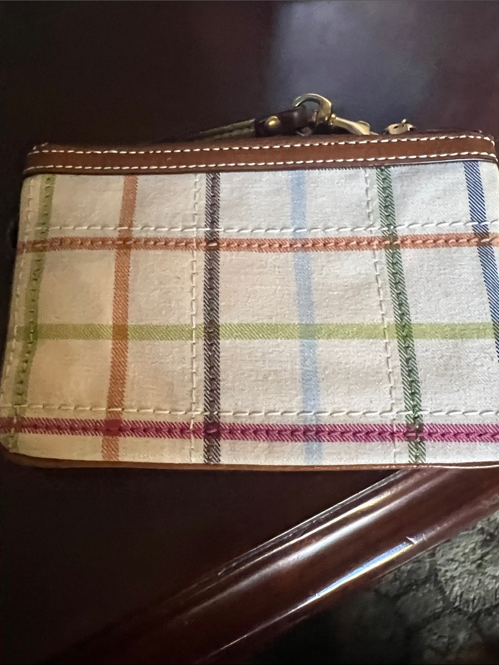 Coach Multicolor Plaid Canvas Wristlet with Leather Trim - Picture 3 of 6